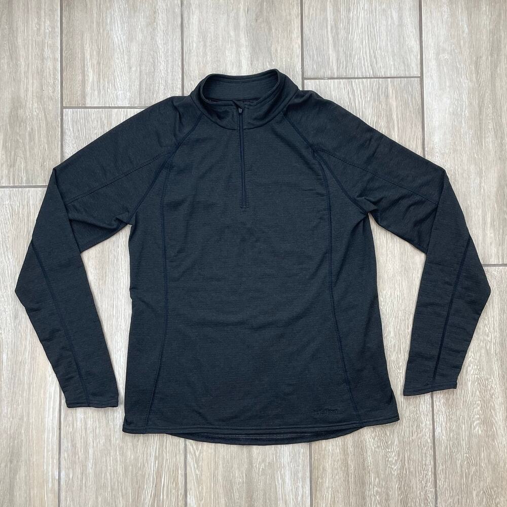 LL Bean Quarter Zip Base Layer Womens L Gray Thumbholes Stretch Hiking Outdoor